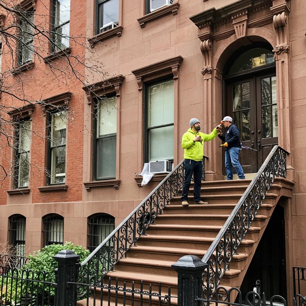 Local asbestos removal expert inspecting a Brooklyn brownstone for safety