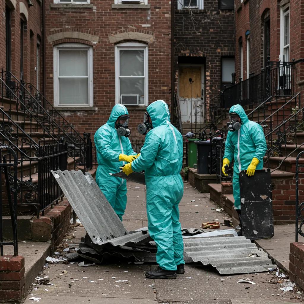 Professional asbestos removal team in Brooklyn safely handling materials