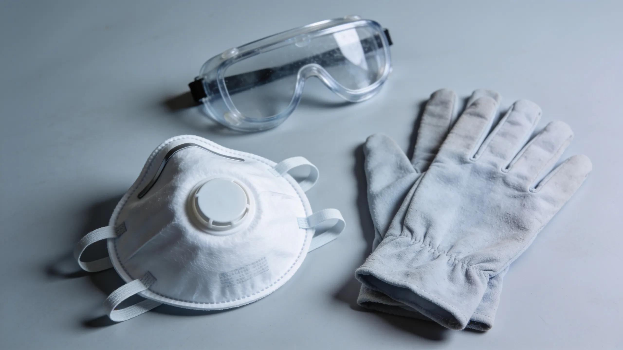 Personal protective equipment arranged for asbestos inspection safety measures