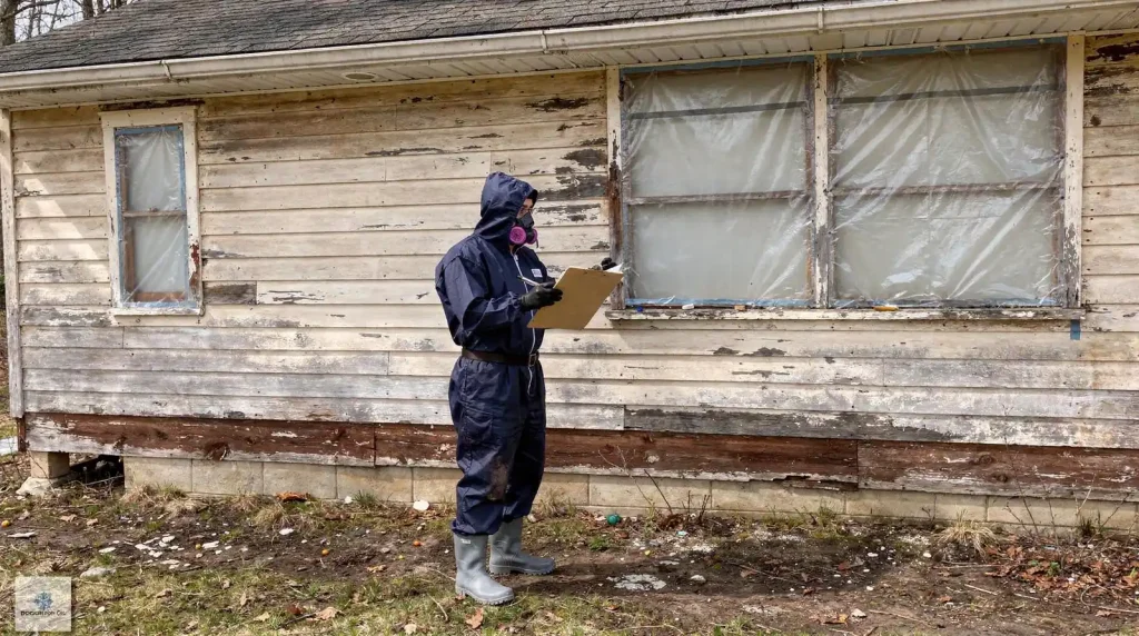 The testing process opens with a certified professional conducting a site assessment of the property